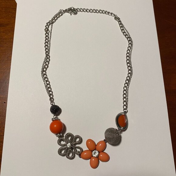 Orange/Silver Statement Necklace - Picture 5 of 6